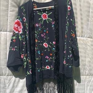 Embroidered kimono shawl